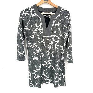 J. McLaughlin metallic‎ tunic sweater Scandinavian twig design stretch silver S